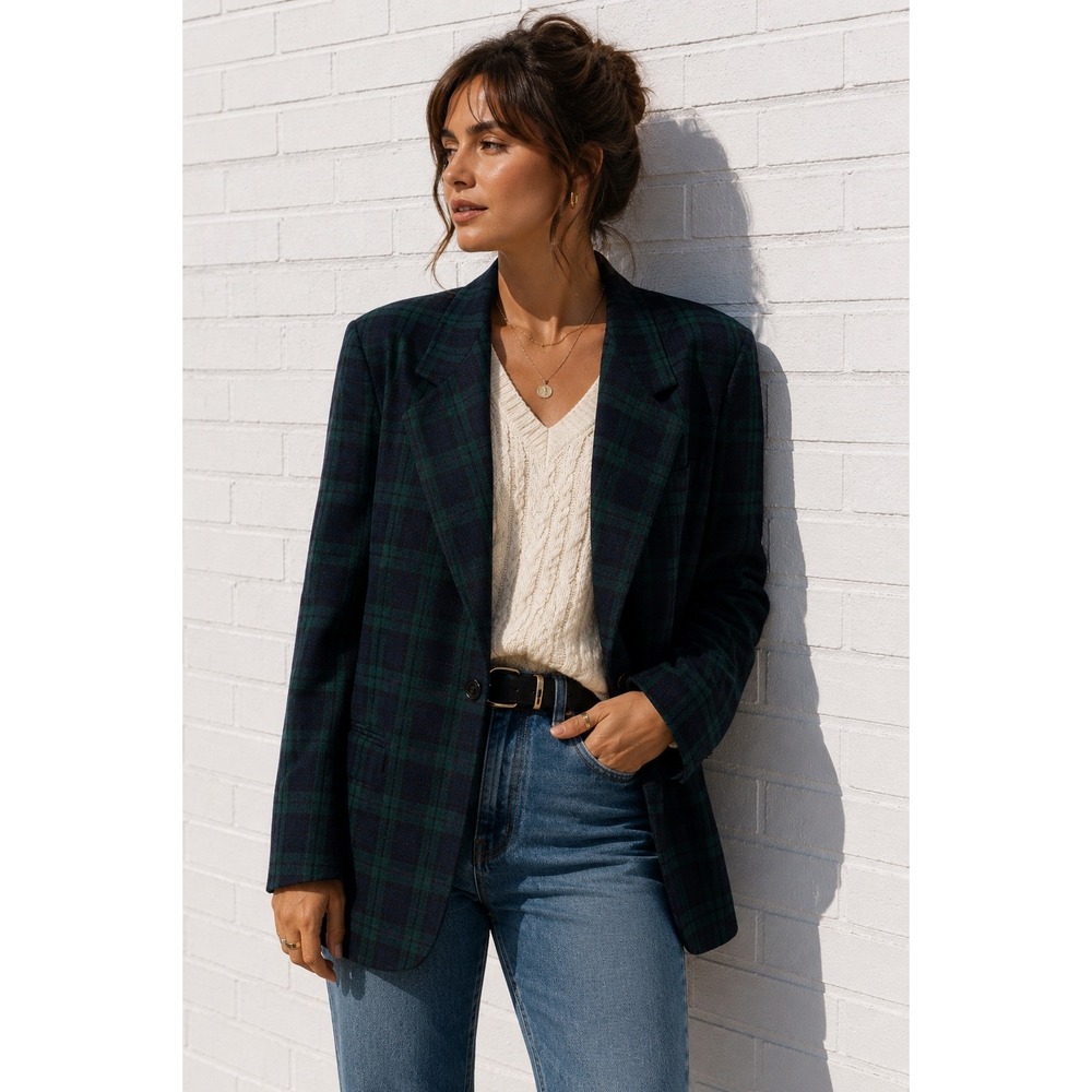 Vintage Norton McNaughton Wool Plaid Blazer Green Blackwatch Tartan Jacket 16